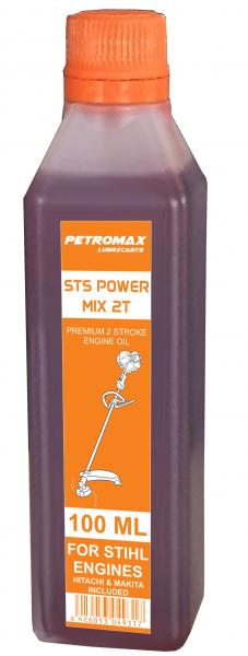 Ulei rosu pentru motoare 2 timpi  Petromax STS Power Mix 2T 100ML API TC PLUS, ISO L-EGD, JASO FC