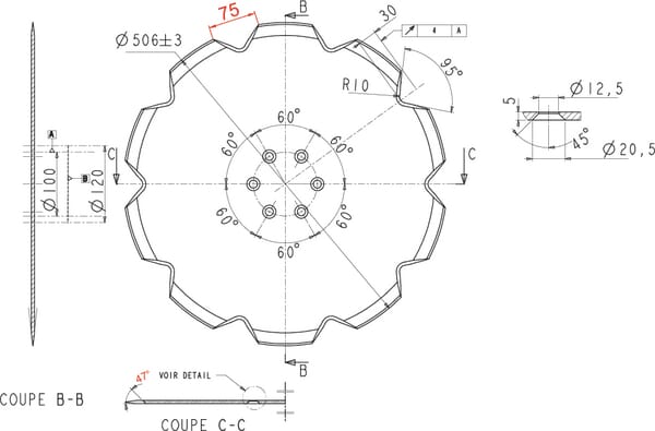Taler disc crestat 506×5,0mm orificiu conic 110029N
