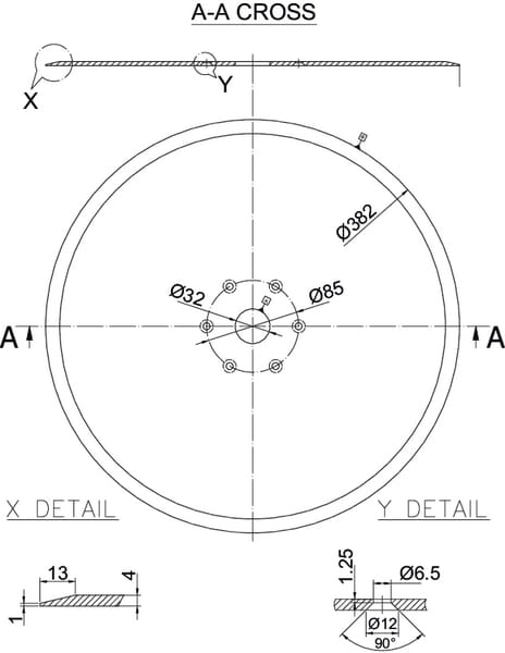 Disc plat 382x4mm orificiu înecat N00875A0N