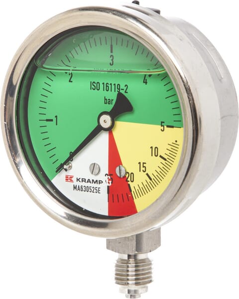 Manometru diametru 63mm 0-5-20-25 1/4″ BSP conexiune inferioară MA630525E