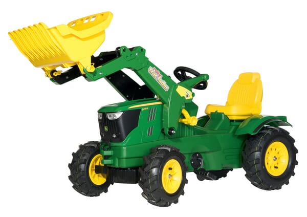 Tractor cu pedale John Deere 6210R cu încărcător frontal și anvelope pe aer rollyFarmtrac Rolly Toys R61110